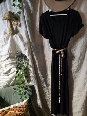 Black Maxi Dress with Printed Sash